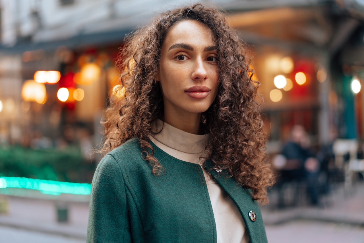 Beautiful girl stands on the street of Istanbul
